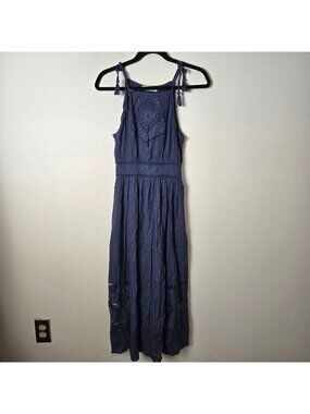 Lucky Brand Size XS Eyelet Maxi Midi Nightshadow Blue Sleeveless Summer Dress